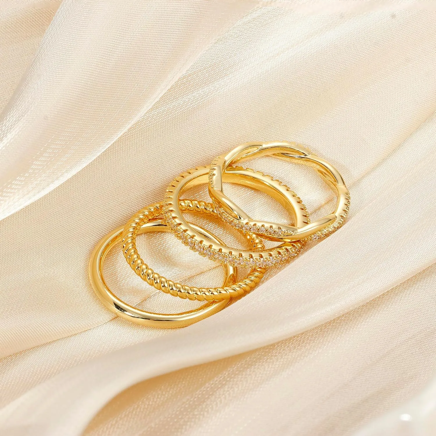 Florideco Stackable Gold Rings for Women Non Tarnish Dainty 14K Gold Plated Stackable Thin Rings Cubic Zirconia Thumb Ring Set Trendy Statement Promise Wedding Bands Engagement Rings for Women Size 5-10