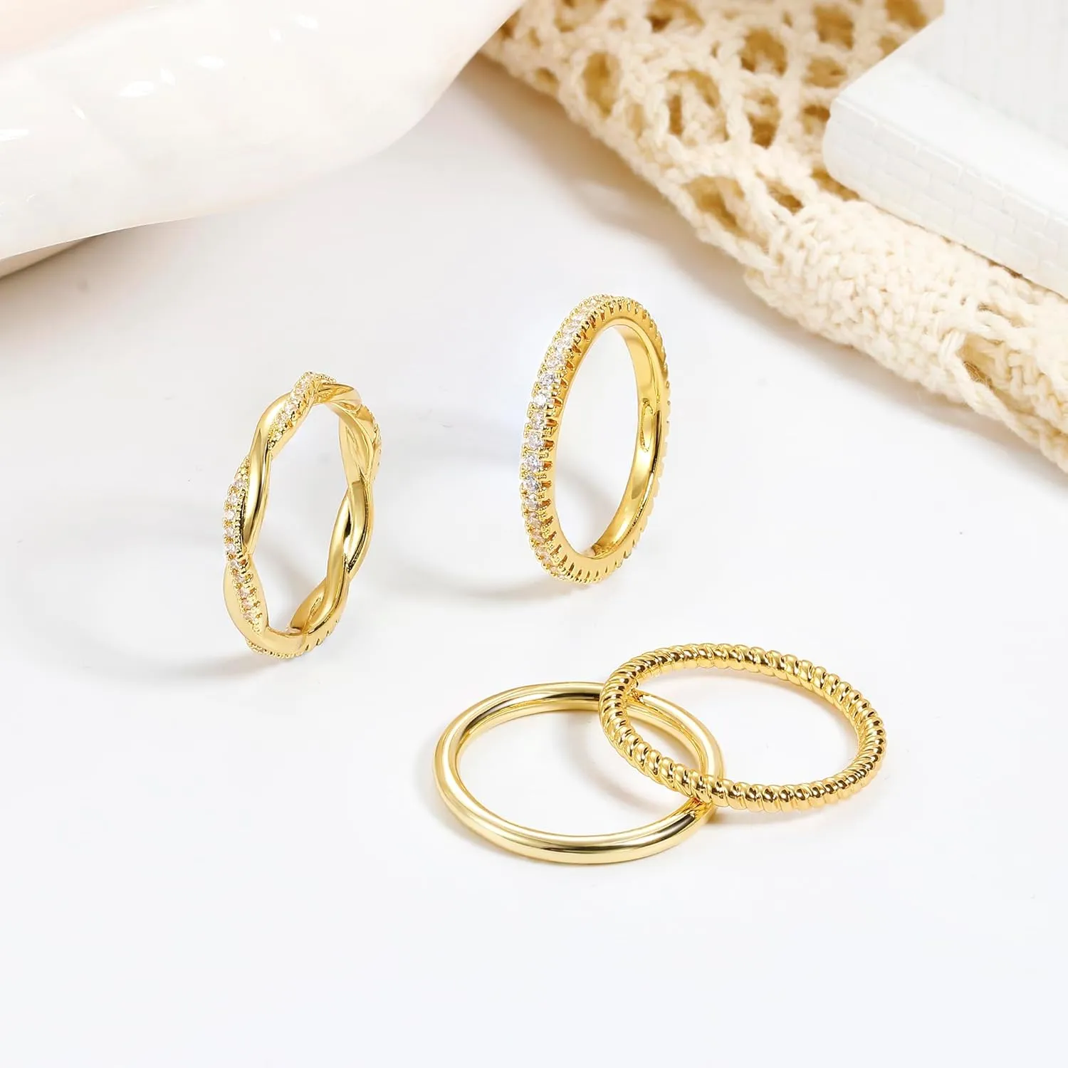 Florideco Stackable Gold Rings for Women Non Tarnish Dainty 14K Gold Plated Stackable Thin Rings Cubic Zirconia Thumb Ring Set Trendy Statement Promise Wedding Bands Engagement Rings for Women Size 5-10