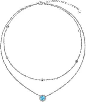 FLYOW Clavicle Choker Necklace for Women Sterling Silver Solitaire Cubic Zirconia Short Necklace Simple Beads Chain Birthday Christmas Gifts for Women Mother Wife
