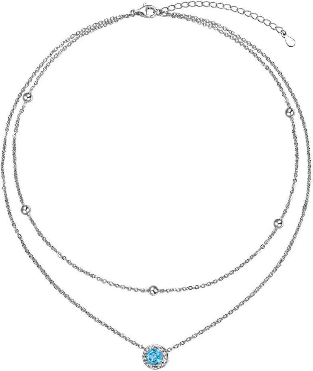 FLYOW Clavicle Choker Necklace for Women Sterling Silver Solitaire Cubic Zirconia Short Necklace Simple Beads Chain Birthday Christmas Gifts for Women Mother Wife