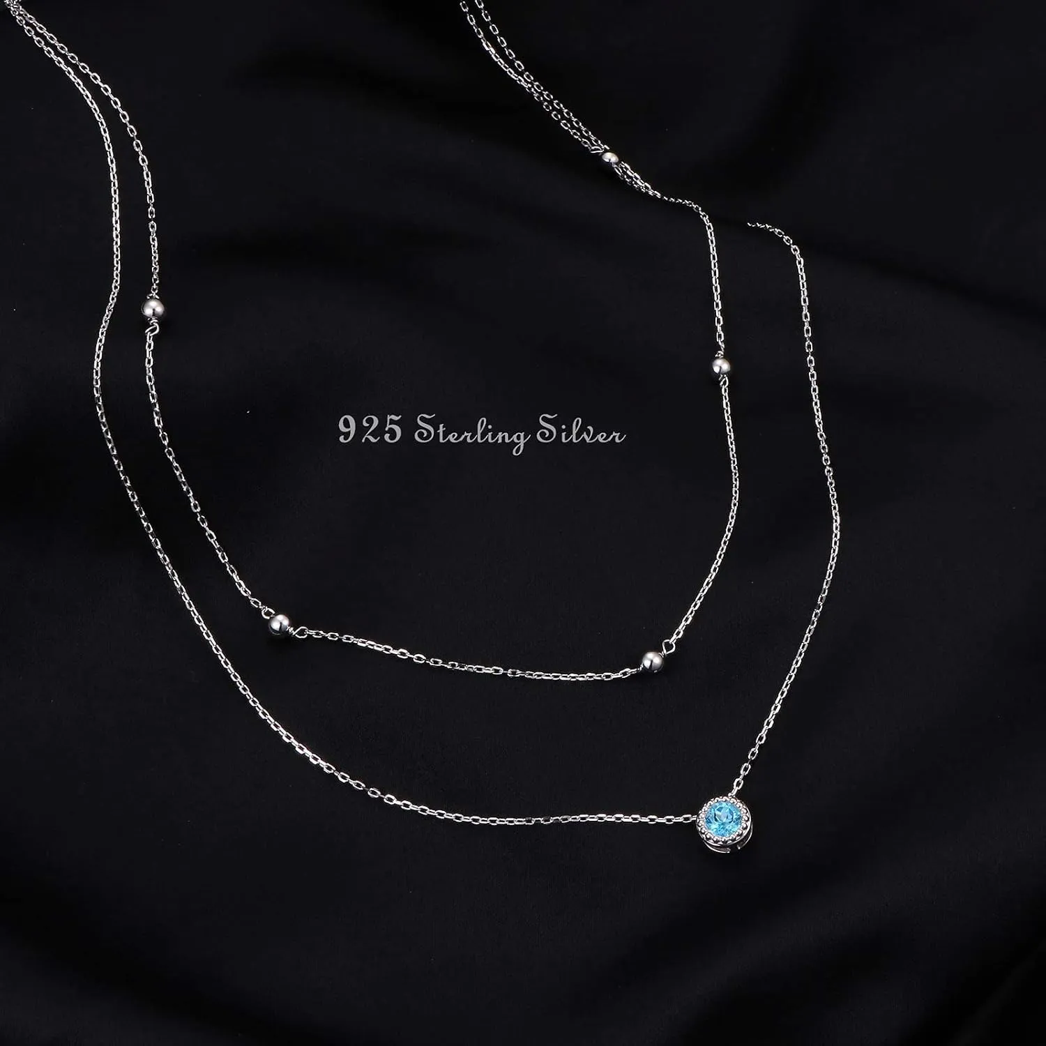 FLYOW Clavicle Choker Necklace for Women Sterling Silver Solitaire Cubic Zirconia Short Necklace Simple Beads Chain Birthday Christmas Gifts for Women Mother Wife