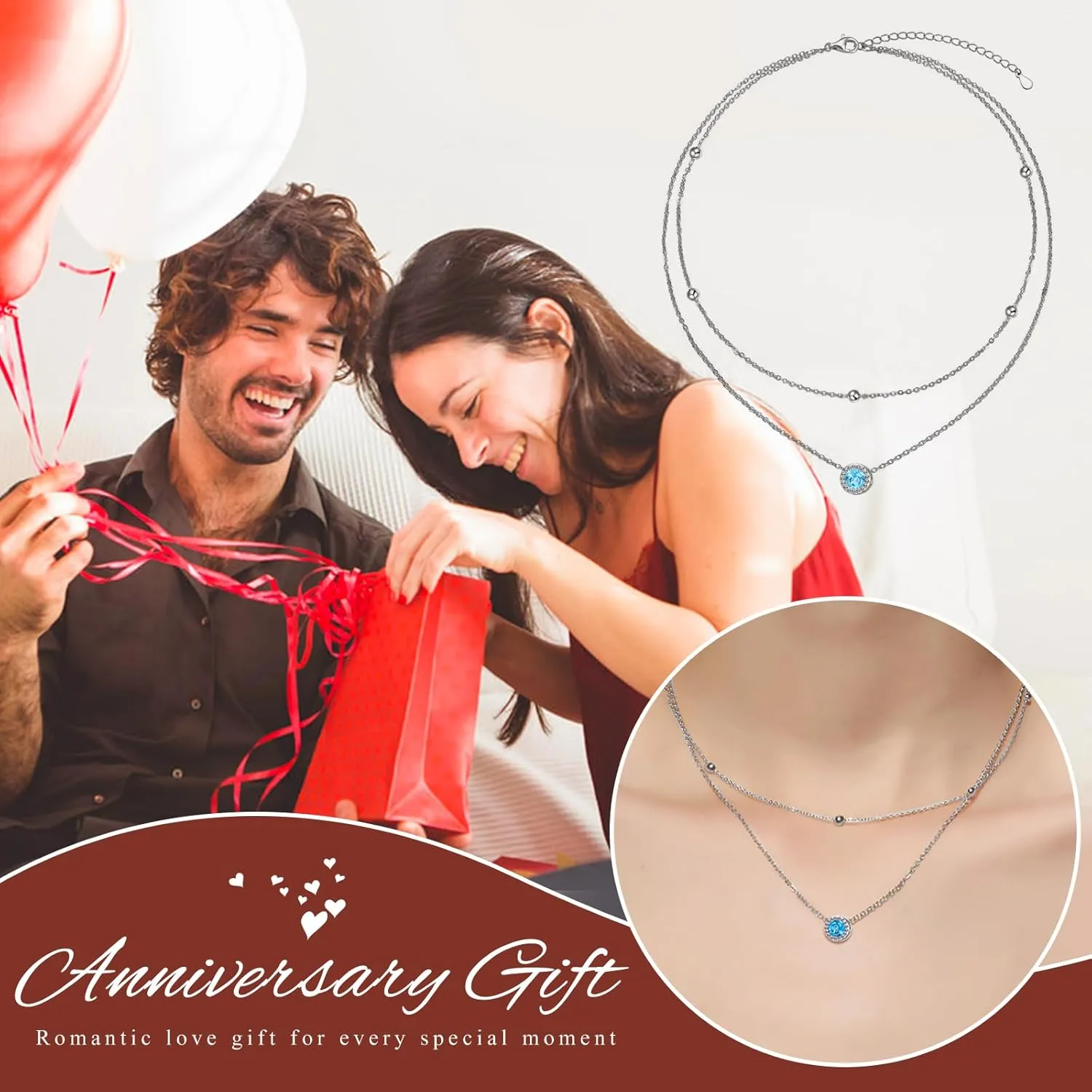 FLYOW Clavicle Choker Necklace for Women Sterling Silver Solitaire Cubic Zirconia Short Necklace Simple Beads Chain Birthday Christmas Gifts for Women Mother Wife