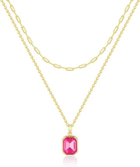 Gold Layered Necklaces for Women, 18k Gold Plated Crystal Necklace Paperclip Choker Emerald Green Jewelry for Women Gifts