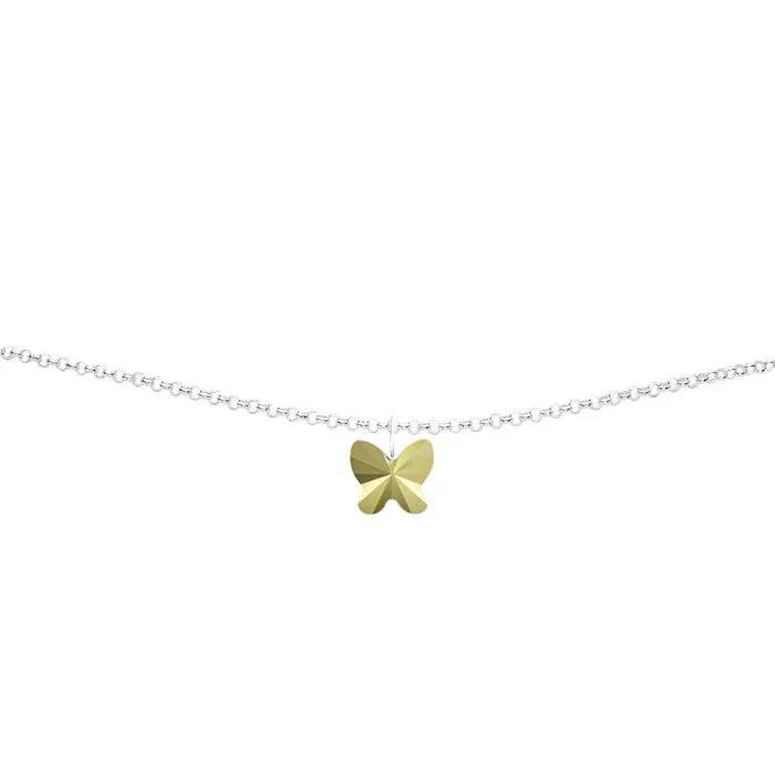 Gold Metallic Crystal Butterfly Silver Anklet