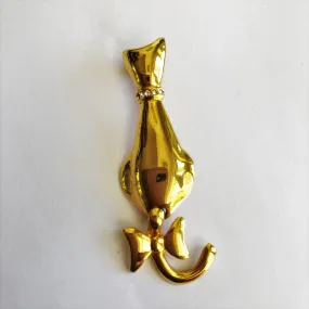 Gold Tone Vintage Cat Brooch, Articulated Tail