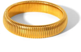 Gold Wide Stackable Bangles for Women Chunky Stretch Gold Plated Stainless Steel Bracelets Flexible Wide Wristband Set of 3 Hypoallergenic Waterproof Jewelry