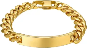 GOLDCHIC JEWELRY Personalized Mens ID Bracelets, Stainless Steel Engraved Bracelets, 7mm-15mm Wide Curb Link Stretch Cuff Bracelets