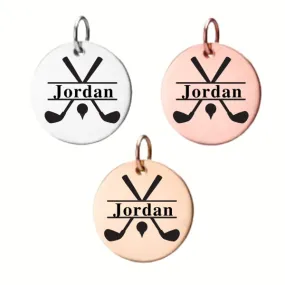 Golf Charm, Personalized Engraved Stainless Steel Golf Name Charm, DIY, Golf Gift for Golf Players, Golf Jewelry