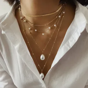 Gothic Long Chain Necklace with Pearl Tassel