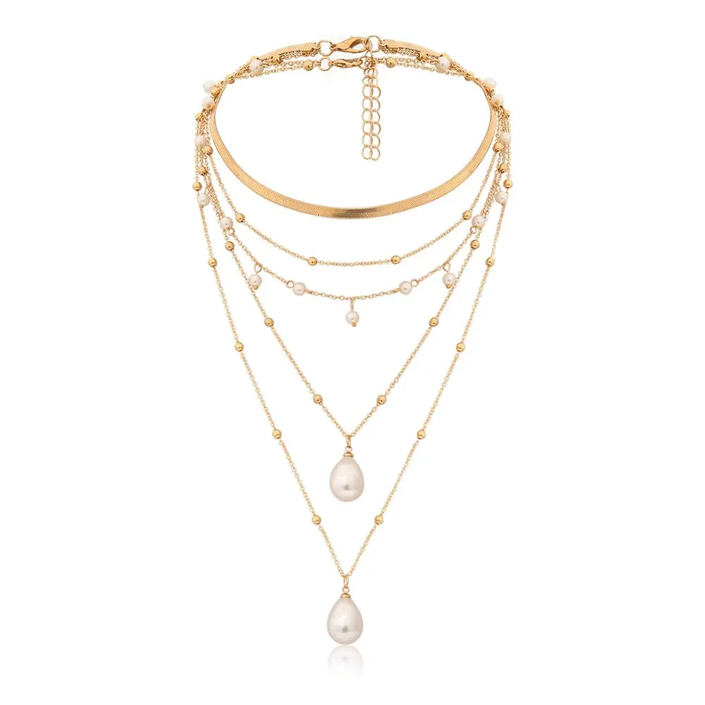 Gothic Long Chain Necklace with Pearl Tassel