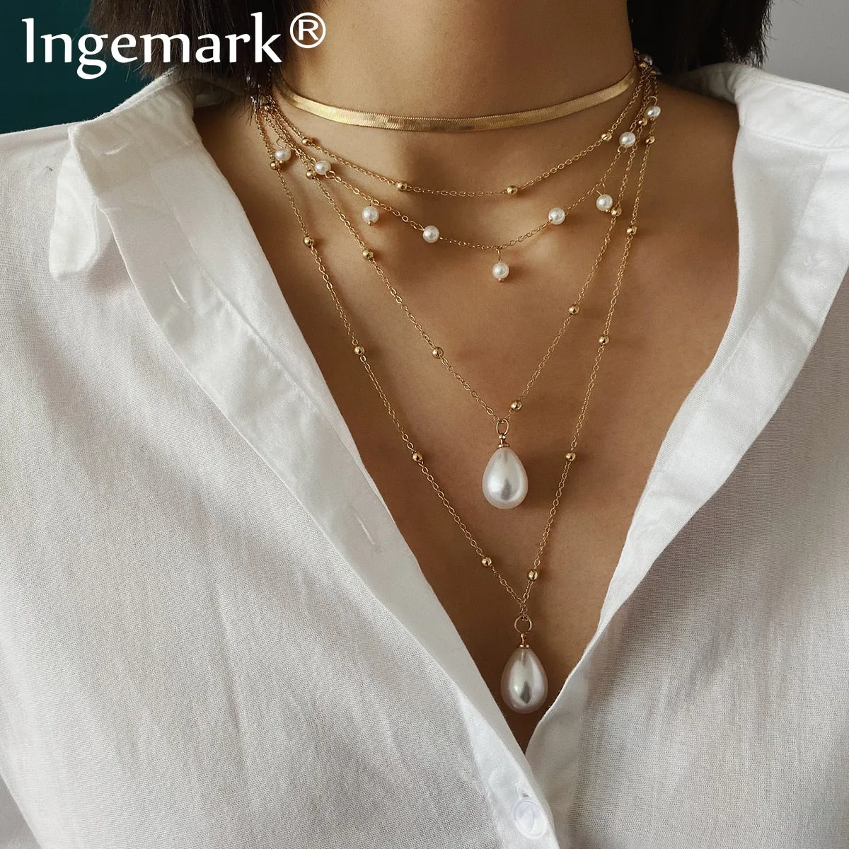 Gothic Long Chain Necklace with Pearl Tassel
