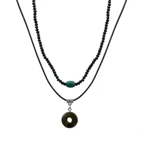 Handmade vintage double layer natural stone ring pendant collarbone chain ladies necklace decorative gift