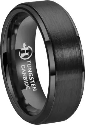 Hioleegi Mens Wedding Bands Tungsten Carbide Rings Basic 8mm Black Matt Classic, Anti-Scracth and Durable for All Occasions to Wear, Beveled Polished Edge Comfortable Fit