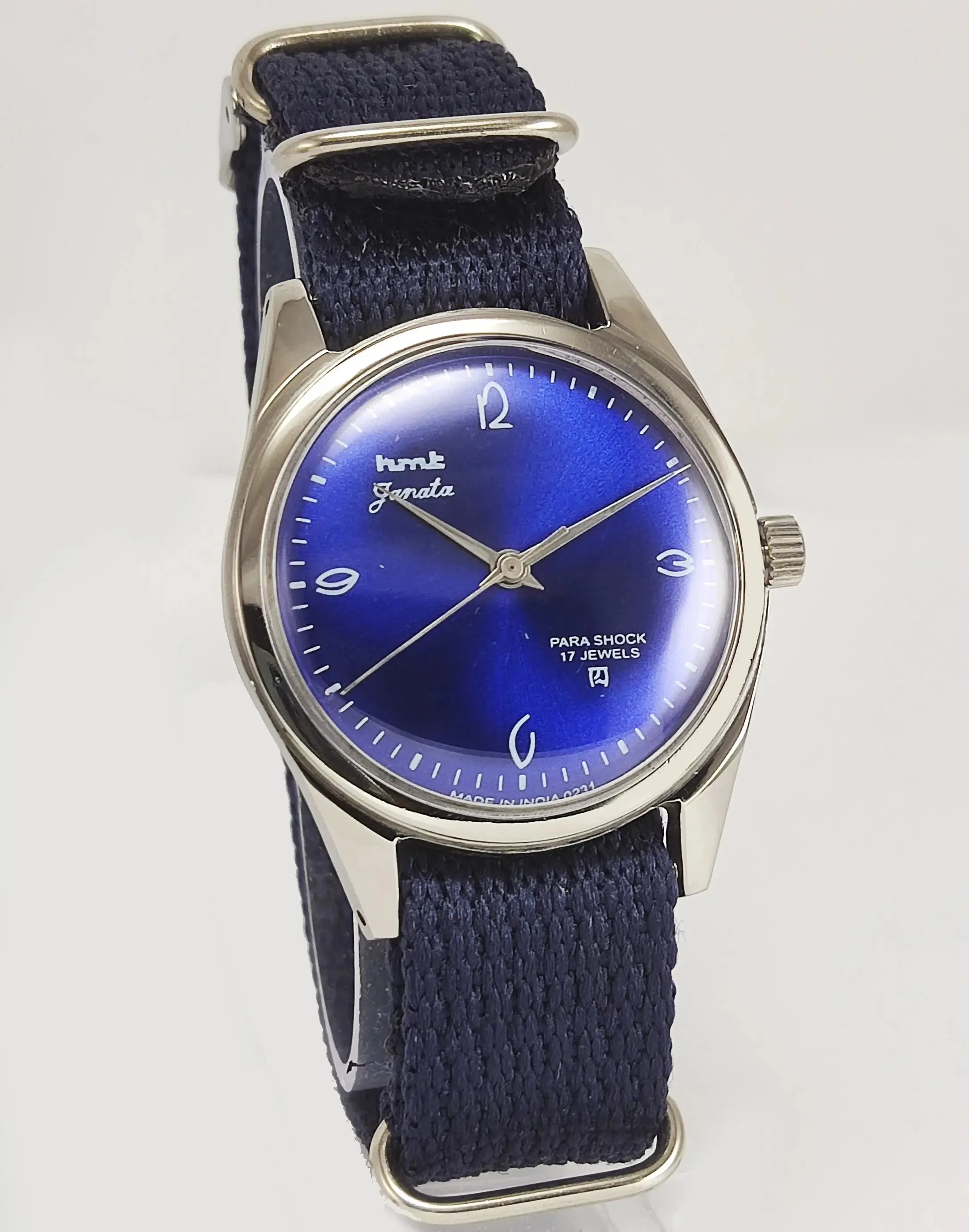 HMT Janata Para Shock 17 Jewels Blue Dial Mechanical Hand winding Men's Wrist Watch