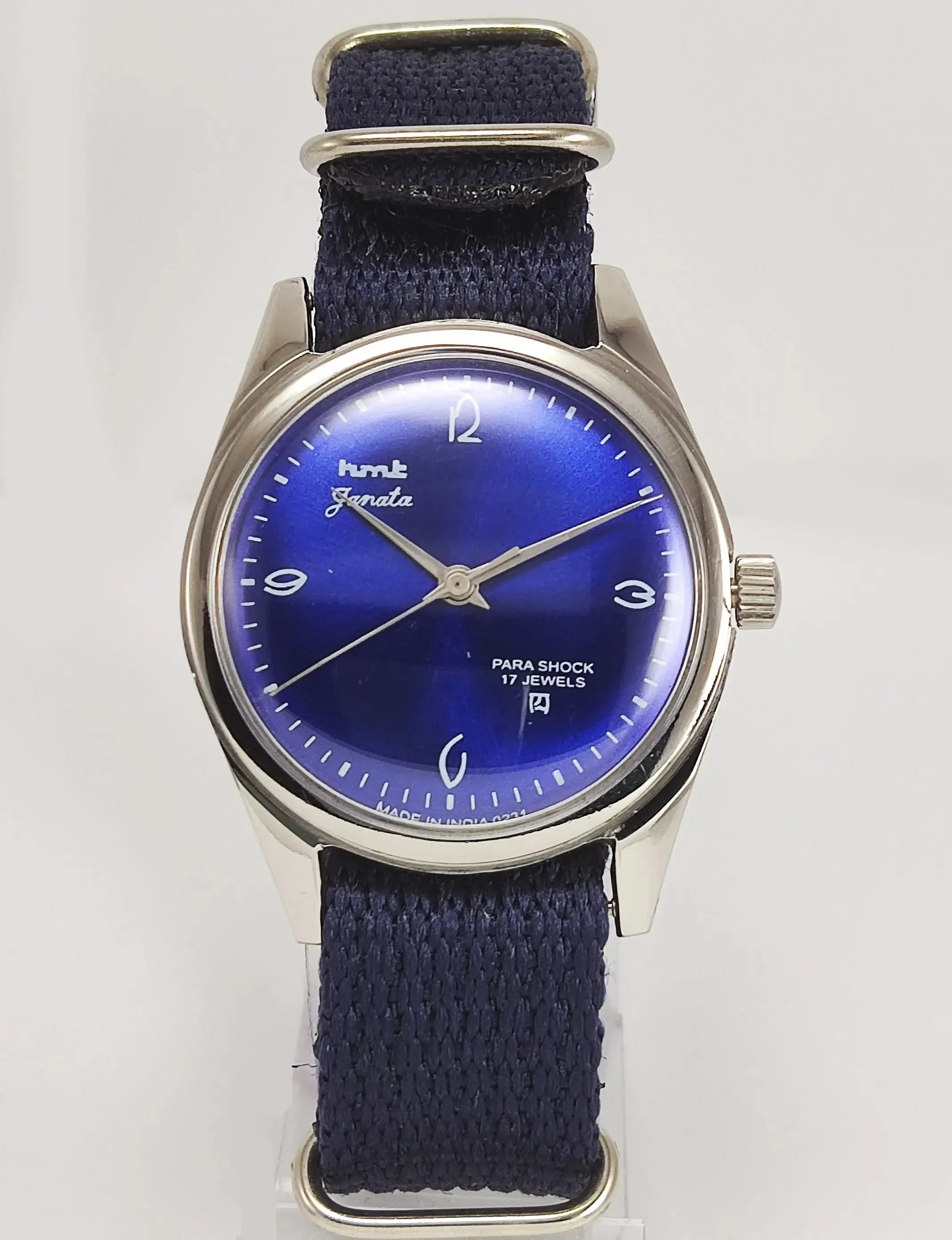 HMT Janata Para Shock 17 Jewels Blue Dial Mechanical Hand winding Men's Wrist Watch