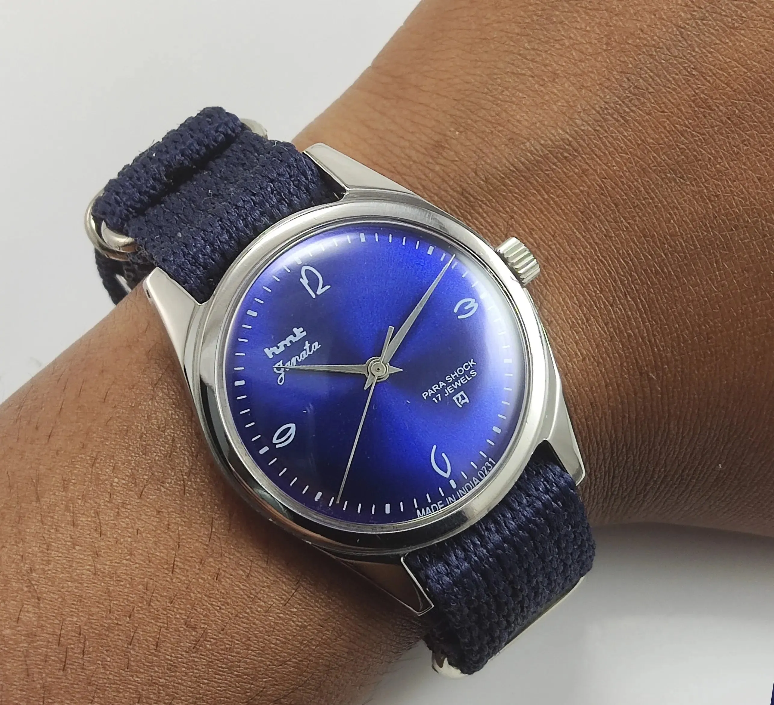 HMT Janata Para Shock 17 Jewels Blue Dial Mechanical Hand winding Men's Wrist Watch