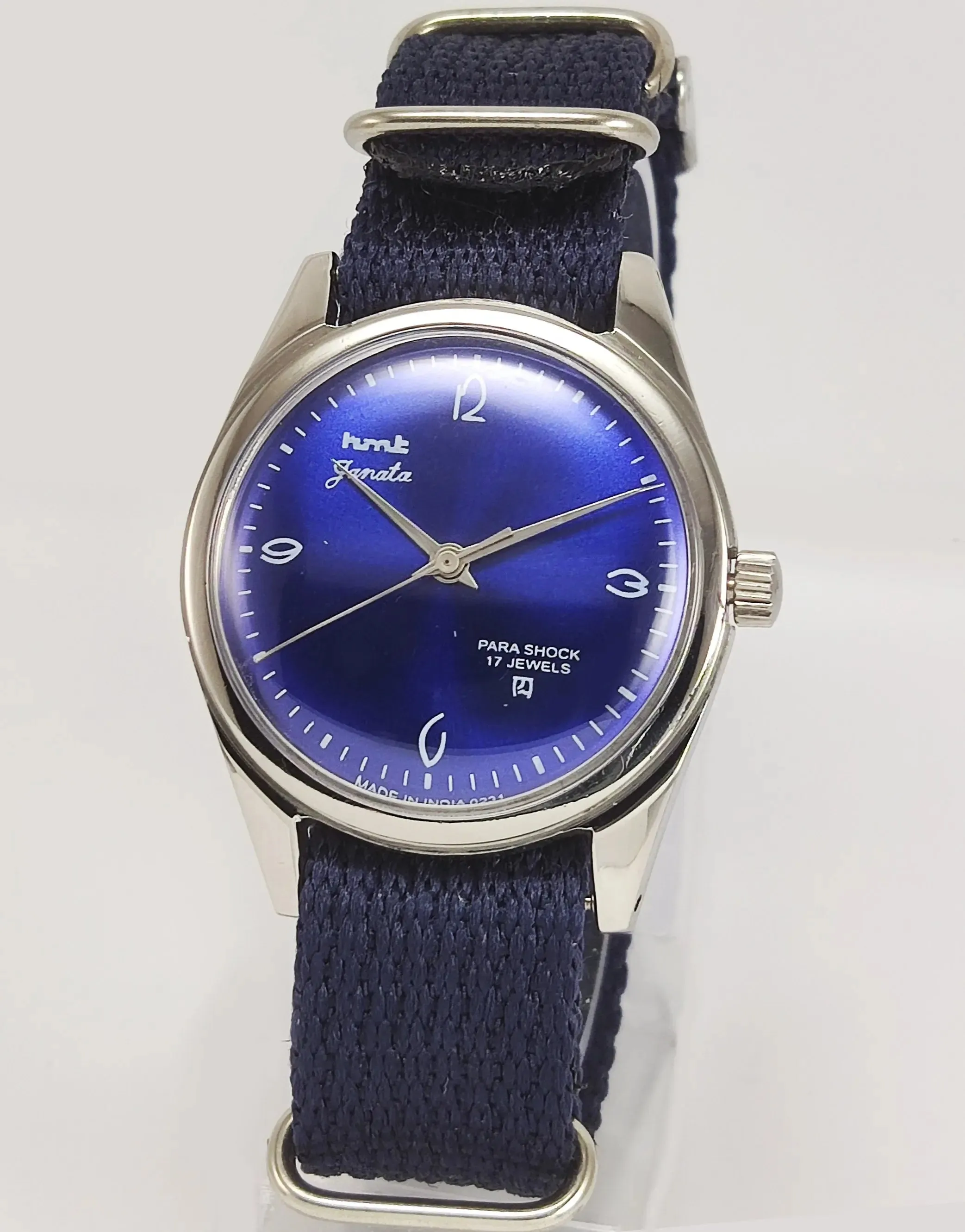 HMT Janata Para Shock 17 Jewels Blue Dial Mechanical Hand winding Men's Wrist Watch