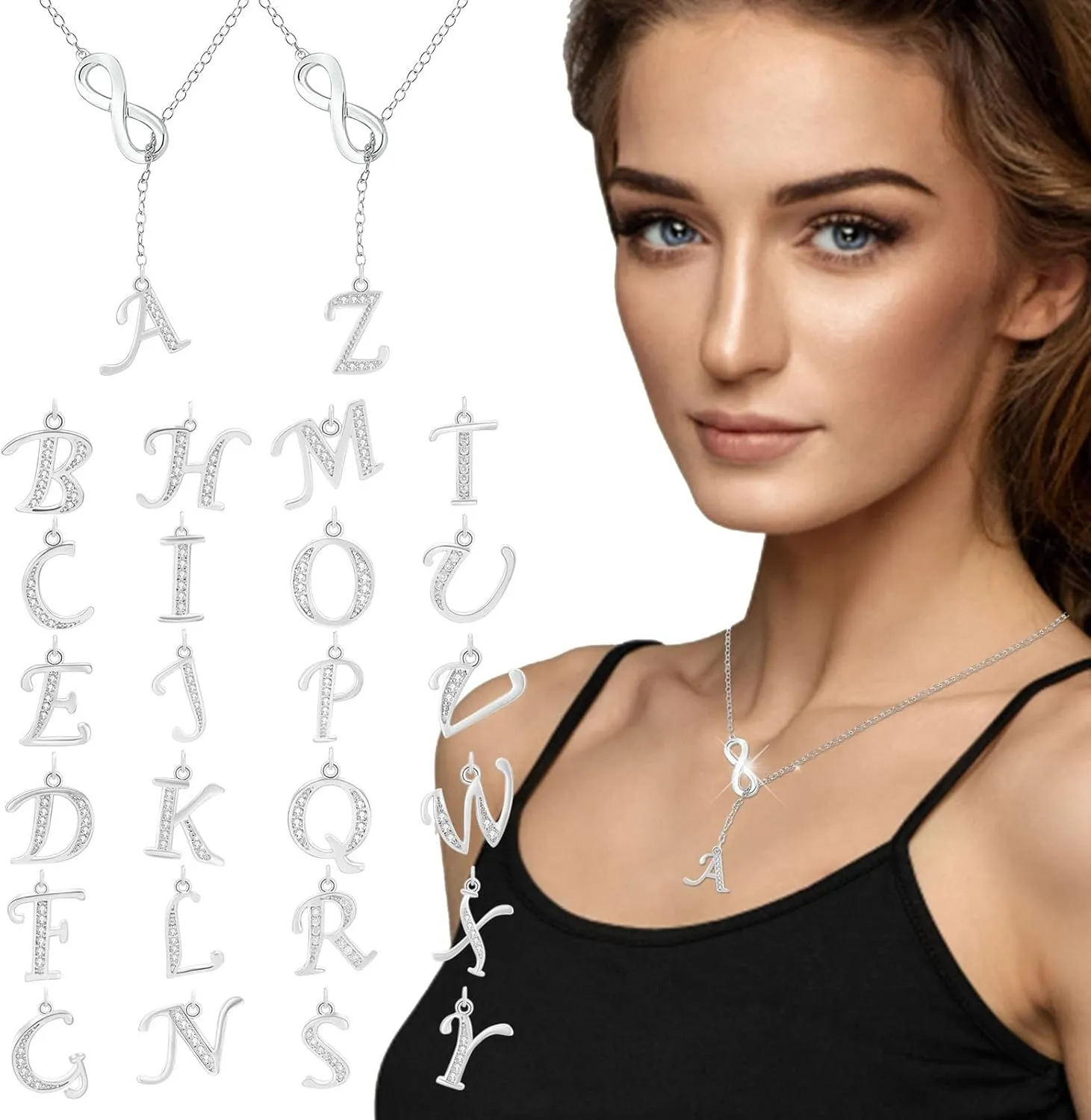 Initial Necklace For Women 8 Shape Diamond Necklace White Gold Heart Necklace Silver Necklaces For Women Letter Necklace For Women Necklaces For Teen Girls Jewelry