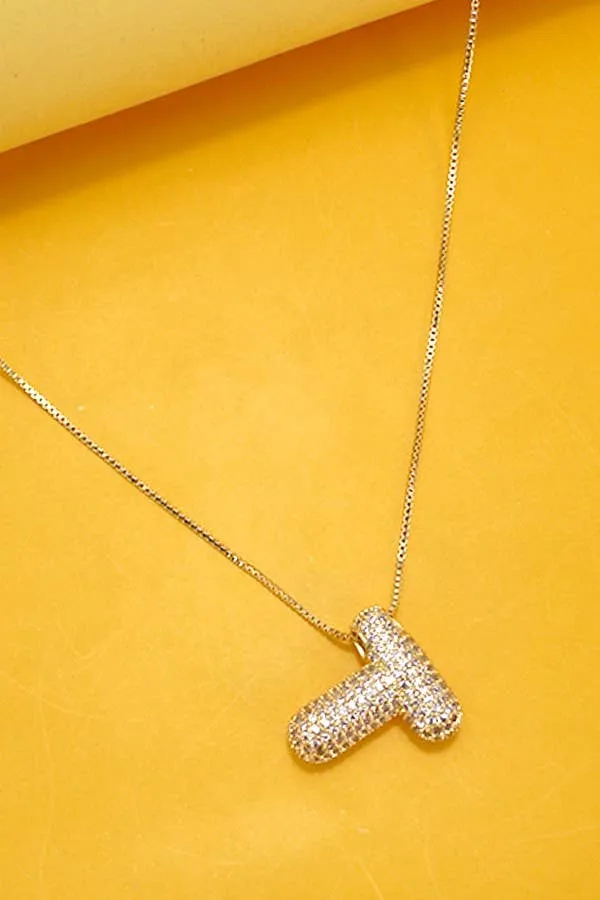 INITIAL PAVE RHINESTONE BUBBLE BALLOON NECKLACE | 80N751: S