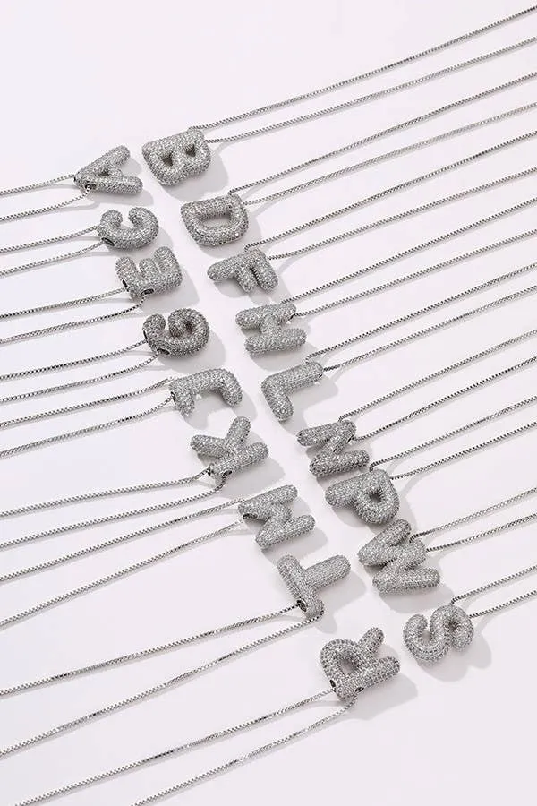 INITIAL PAVE RHINESTONE BUBBLE BALLOON NECKLACE | 80N751: S