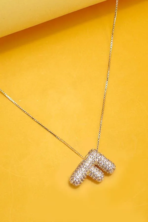 INITIAL PAVE RHINESTONE BUBBLE BALLOON NECKLACE | 80N751: S