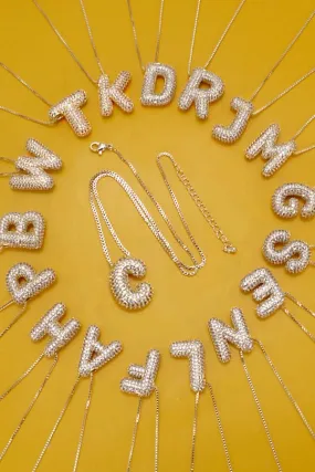 INITIAL PAVE RHINESTONE BUBBLE BALLOON NECKLACE | 80N751: S