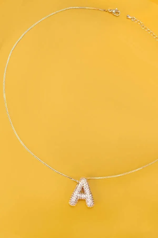 INITIAL PAVE RHINESTONE BUBBLE BALLOON NECKLACE | 80N751: S