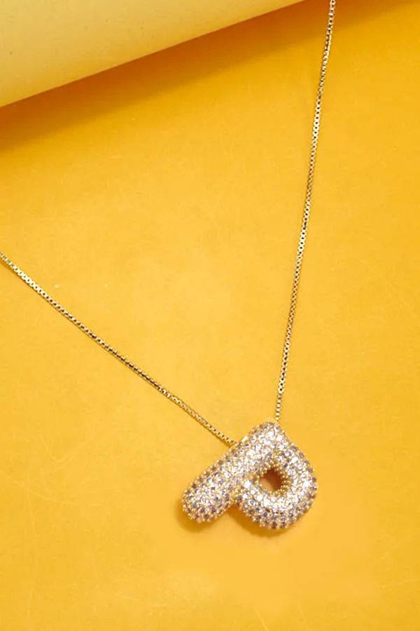 INITIAL PAVE RHINESTONE BUBBLE BALLOON NECKLACE | 80N751: S