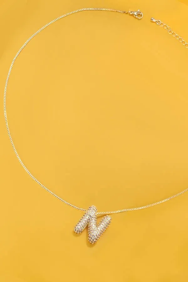 INITIAL PAVE RHINESTONE BUBBLE BALLOON NECKLACE | 80N751: S