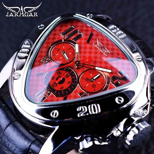 Jaragar Luxury Mechanical Automatic Men Watch Triangle 3 Dial Men Chic Fashion Sport Wristwatch