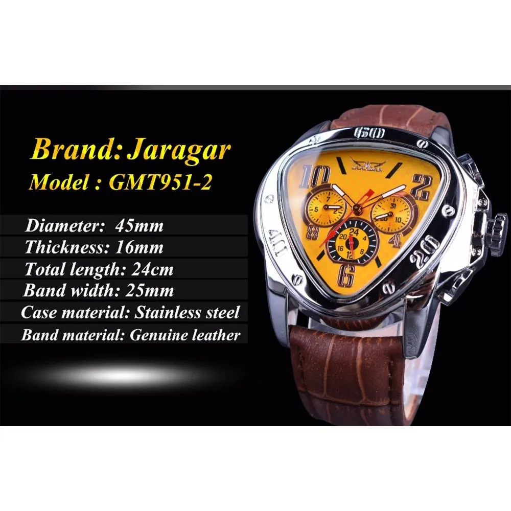 Jaragar Luxury Mechanical Automatic Men Watch Triangle 3 Dial Men Chic Fashion Sport Wristwatch
