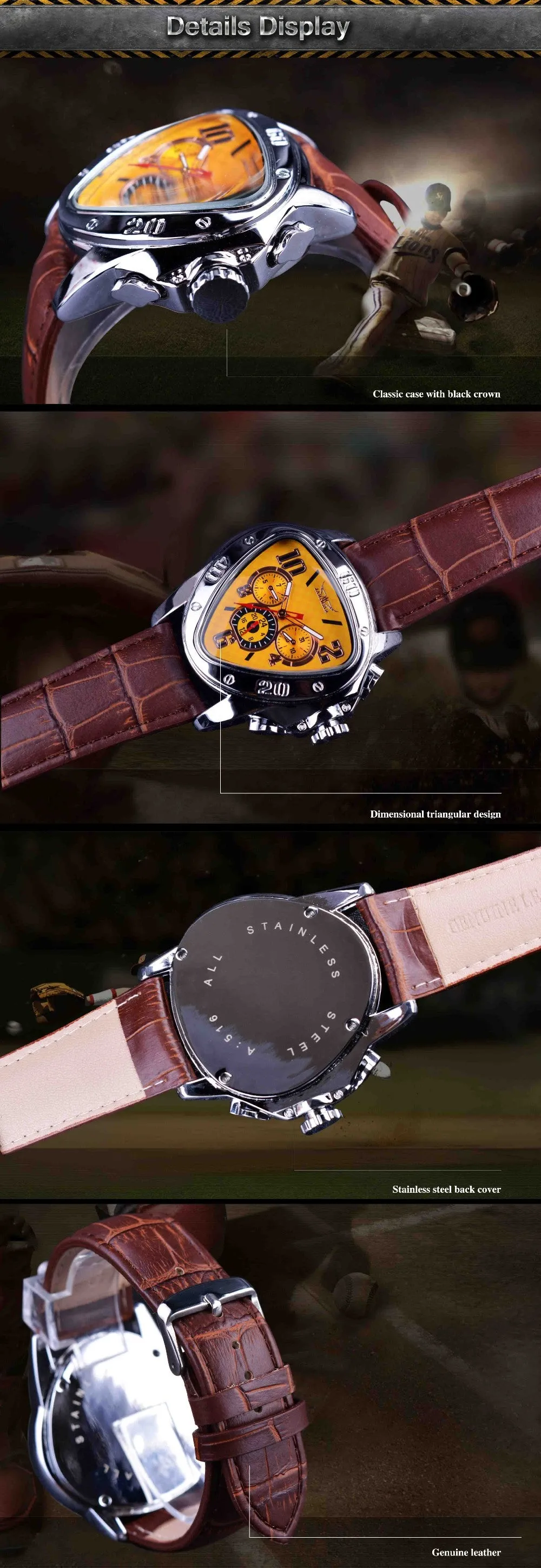 Jaragar Luxury Mechanical Automatic Men Watch Triangle 3 Dial Men Chic Fashion Sport Wristwatch