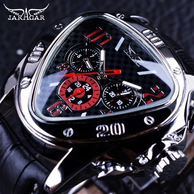 Jaragar Luxury Mechanical Automatic Men Watch Triangle 3 Dial Men Chic Fashion Sport Wristwatch