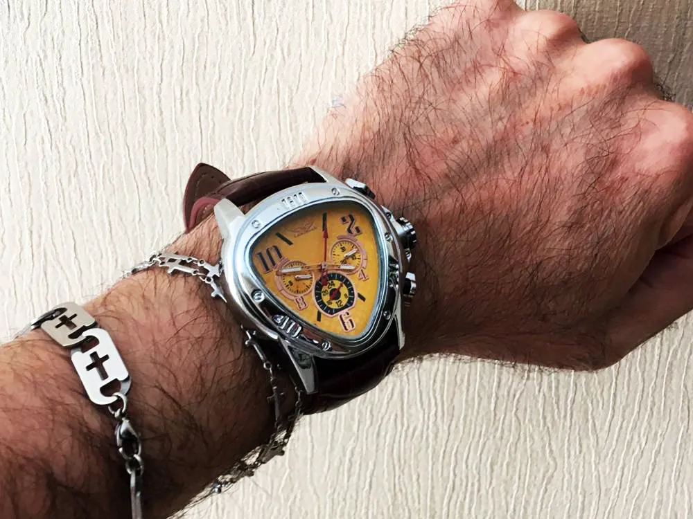 Jaragar Luxury Mechanical Automatic Men Watch Triangle 3 Dial Men Chic Fashion Sport Wristwatch