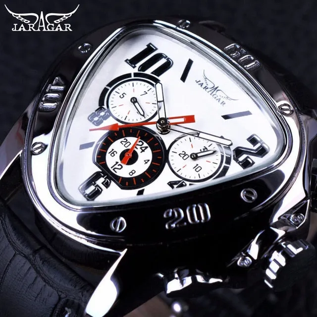 Jaragar Luxury Mechanical Automatic Men Watch Triangle 3 Dial Men Chic Fashion Sport Wristwatch