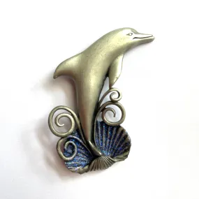 JJ Jonette Signed Dolphin Brooch USA