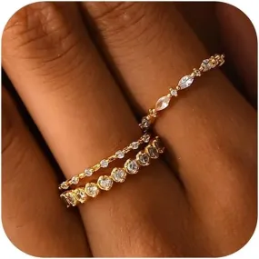 Kainier 3PCS Stackable Gold Rings for Women 1mm 14K Gold Plated Dainty Thin Pinky Rings for Women Non Tarnish CZ Band Classic Cute Stacking Thumb Knuckle Ring Comfort Fit Size 5 to 10