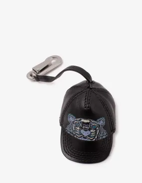 Kenzo Black Tiger Cap Leather Keychain