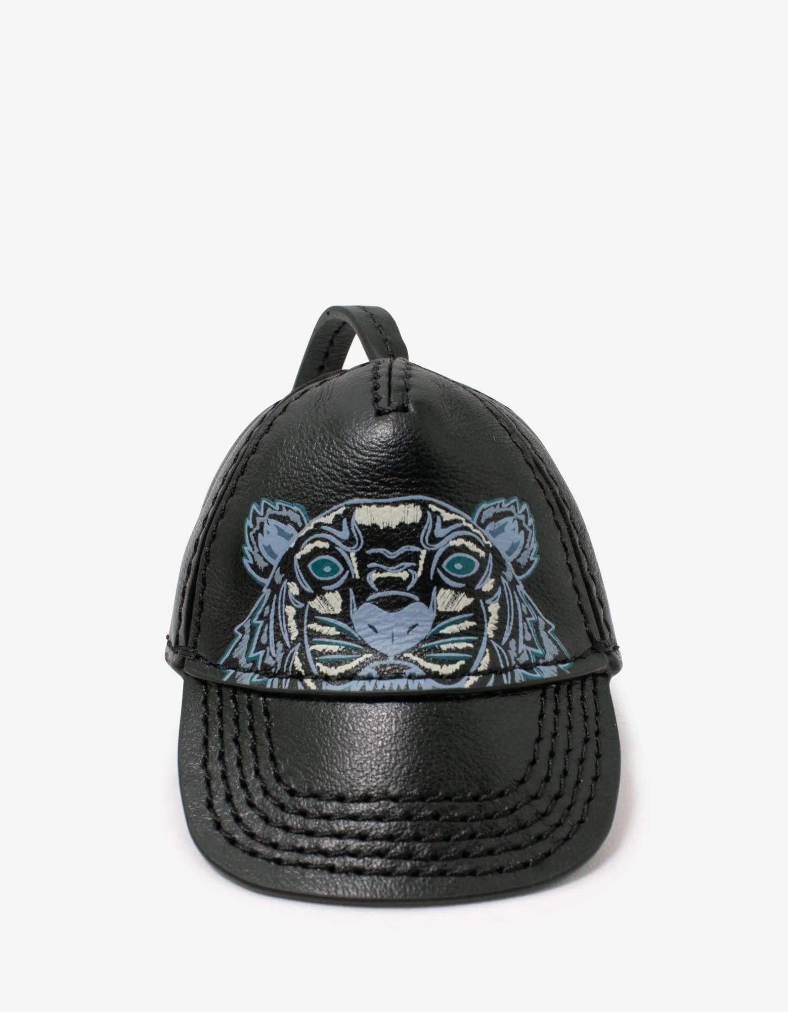 Kenzo Black Tiger Cap Leather Keychain