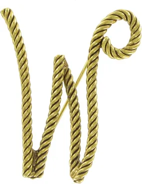 Large Script Gold Tone Rope Initial "W" Pin Brooch 2 1/2" Fashion Brooch for Women Trendy Accessories for Women Stylish Additions
