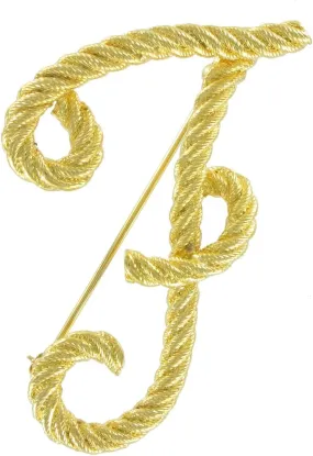 Large Script Gold Tone Twisted Rope Initial "F" Pin Brooch 2 1/2" Fashion Brooch for Women Trendy Accessories for Women Stylish Additions