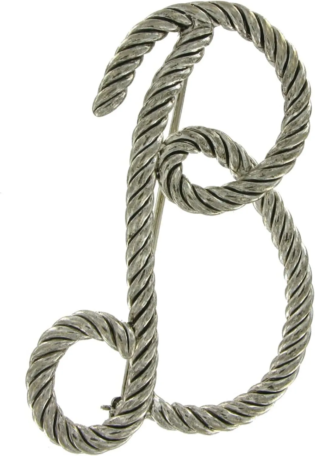 Large Script Silver Tone Rope Initial "B" Pin Brooch 2 1/2" Fashion Brooch for Women Trendy Accessories for Women Stylish Additions