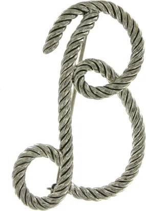 Large Script Silver Tone Rope Initial "B" Pin Brooch 2 1/2" Fashion Brooch for Women Trendy Accessories for Women Stylish Additions