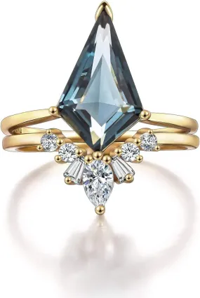 LAZLUVU Women Crystal Stackable Rings Set 3A Cubic Zirconia Eternity Engagement Blue Green Red Stone Ring