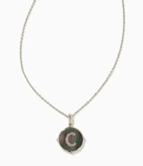 Letter C Silver Plated Disc Reversible Pendant in Black Mother of Pearl by Kendra Scott