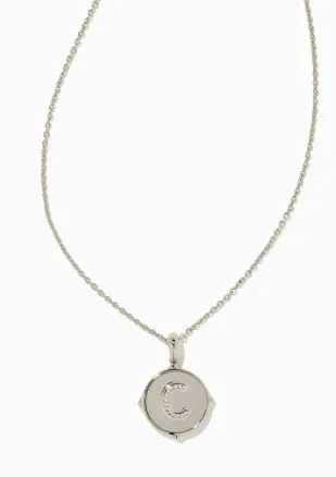 Letter C Silver Plated Disc Reversible Pendant in Black Mother of Pearl by Kendra Scott