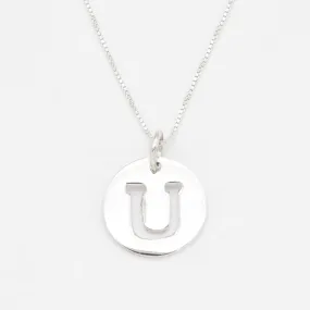 Letter U Necklace - Round Initial Pendant - Alphabet Letter Necklace