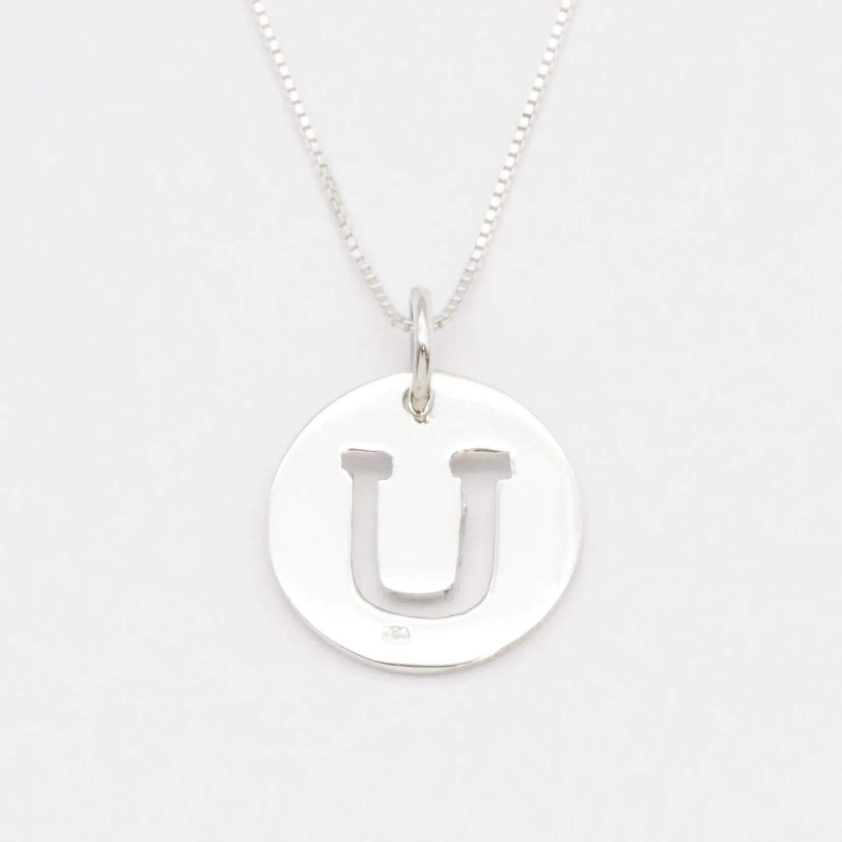 Letter U Necklace - Round Initial Pendant - Alphabet Letter Necklace