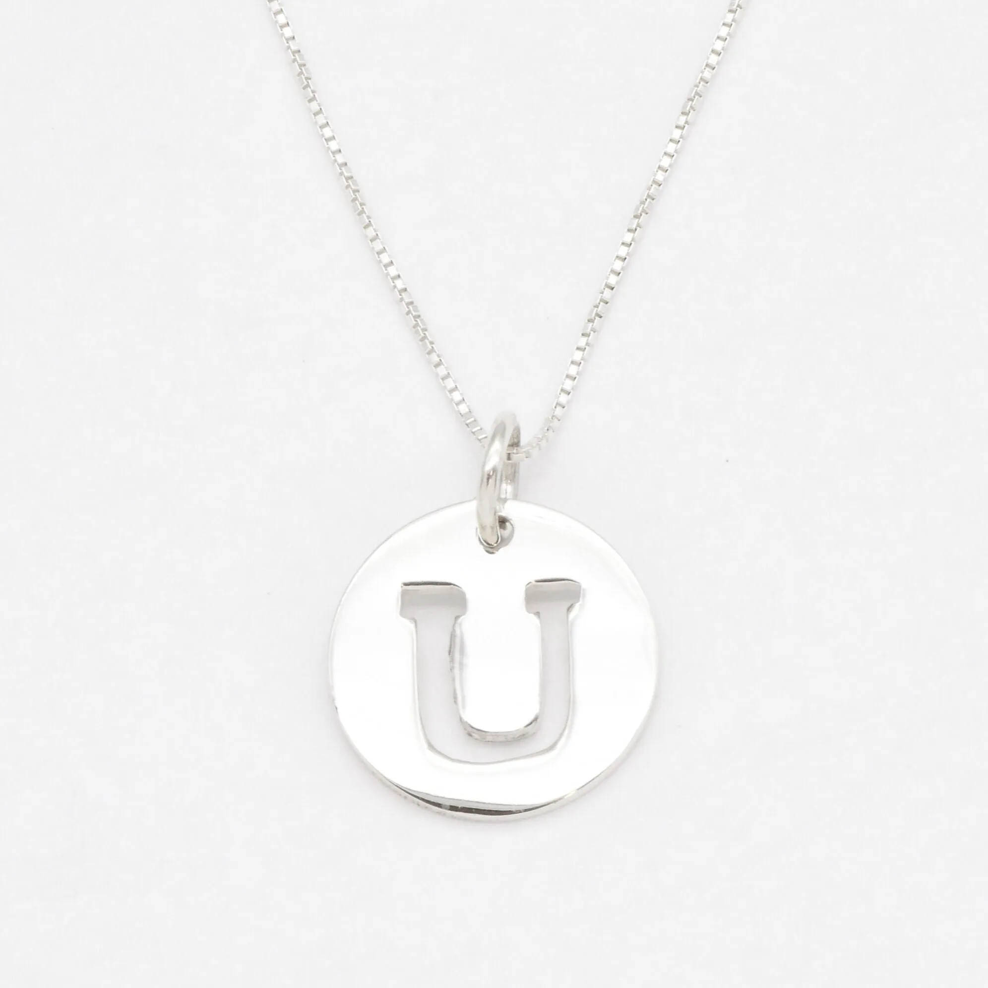 Letter U Necklace - Round Initial Pendant - Alphabet Letter Necklace
