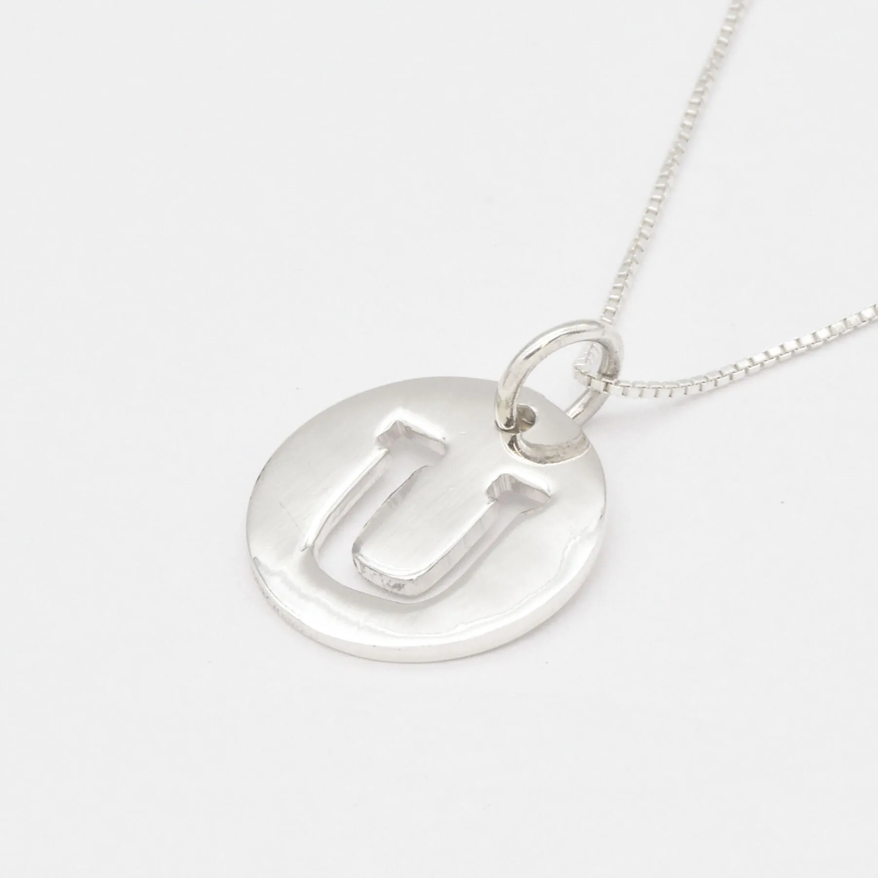 Letter U Necklace - Round Initial Pendant - Alphabet Letter Necklace